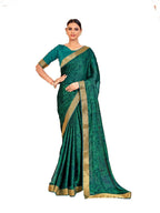 Vamika Rama Green Designer Cadbury Chiffon Banarasi Lace Saree | Grocsy