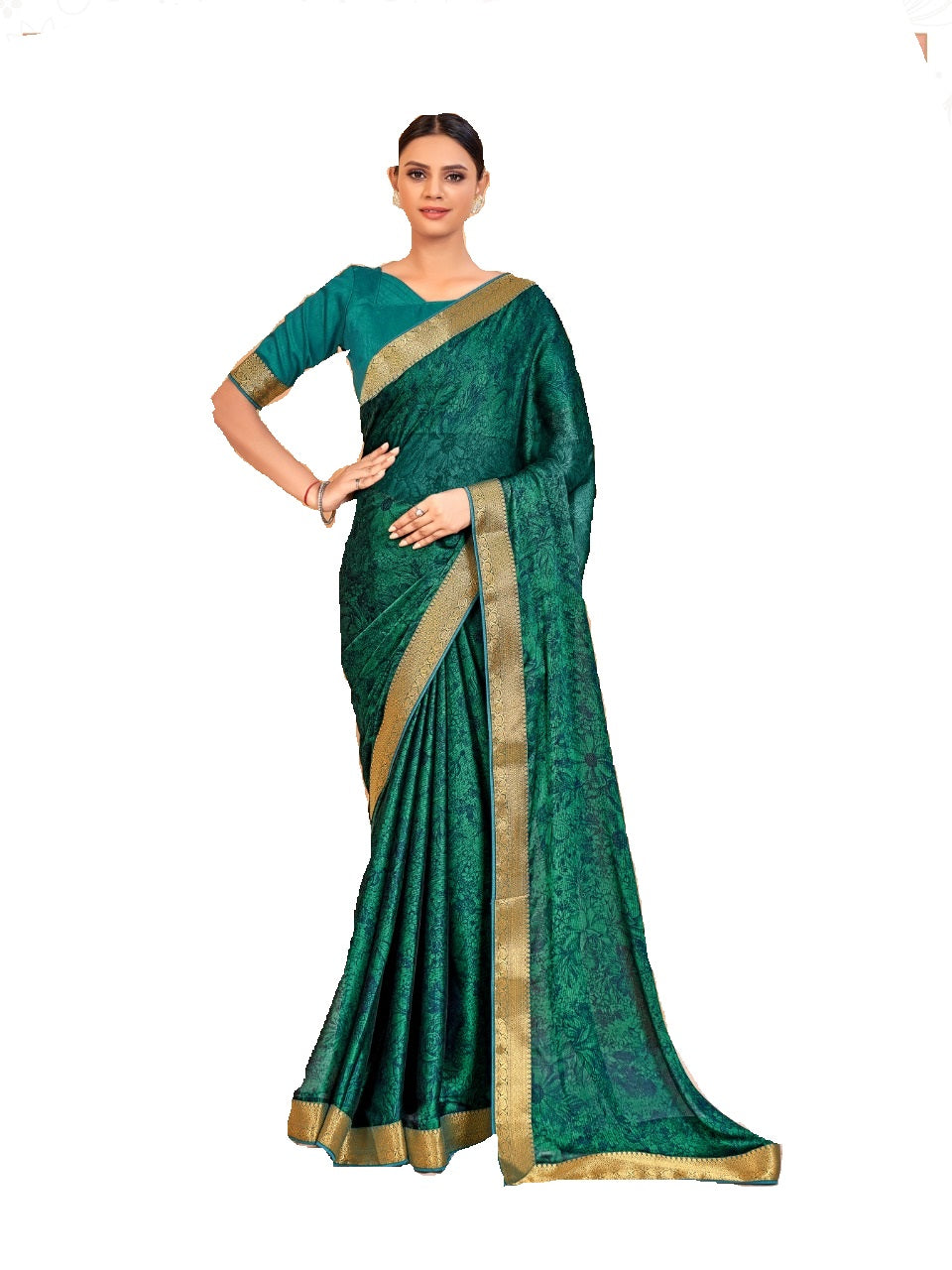 Vamika Rama Green Designer Cadbury Chiffon Banarasi Lace Saree | Grocsy