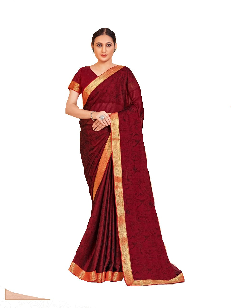 Vamika Maroon Designer Cadbury Chiffon Banarasi Lace Saree | Grocsy