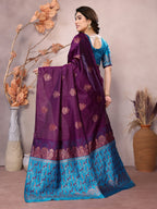 Vedant Vastram Soft Litchi Silk Kanjeevaram Saree - Wine | Grocsy