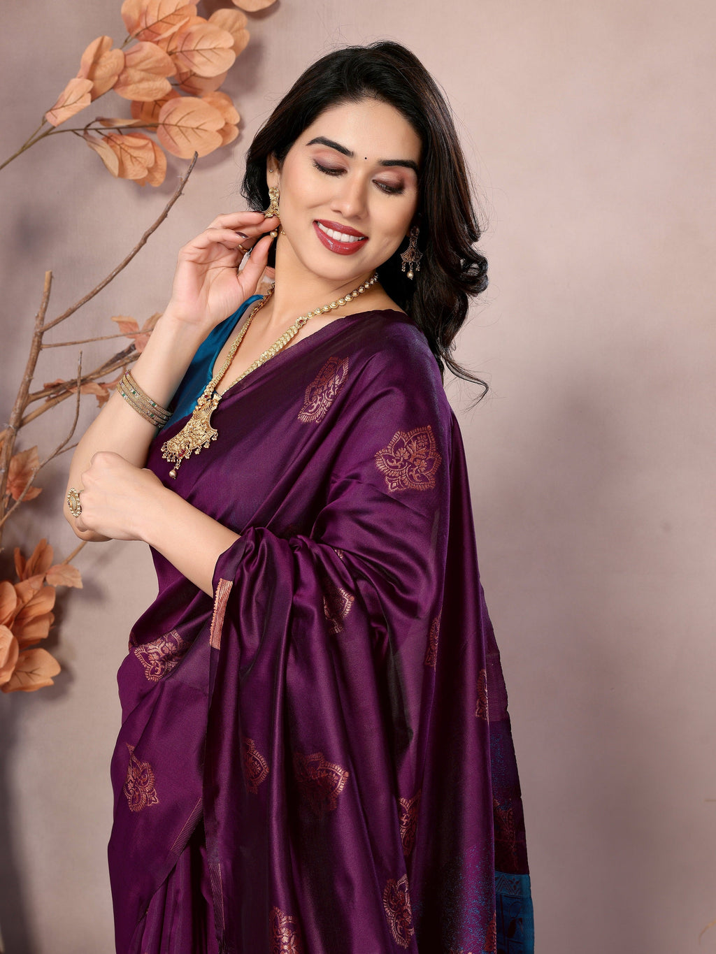 Vedant Vastram Soft Litchi Silk Kanjeevaram Saree - Wine | Grocsy