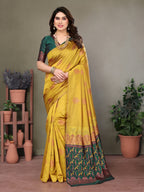 Vedant Vastram Soft Litchi Silk Kanjeevaram Saree - Mustard | Grocsy