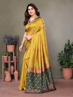 Vedant Vastram Soft Litchi Silk Kanjeevaram Saree - Mustard | Grocsy