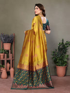 Vedant Vastram Soft Litchi Silk Kanjeevaram Saree - Mustard | Grocsy
