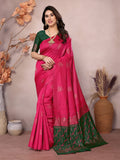 Vedant Vastram Soft Litchi Silk Kanjeevaram Saree - Pink | Grocsy