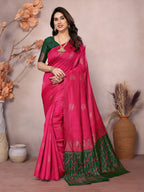 Vedant Vastram Soft Litchi Silk Kanjeevaram Saree - Pink | Grocsy