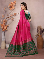 Vedant Vastram Soft Litchi Silk Kanjeevaram Saree - Pink | Grocsy