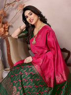 Vedant Vastram Soft Litchi Silk Kanjeevaram Saree - Pink | Grocsy