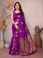 Vedant Vastram Soft Litchi Silk Kanjeevaram Saree - Purple | Grocsy