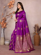 Vedant Vastram Soft Litchi Silk Kanjeevaram Saree - Purple | Grocsy