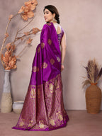 Vedant Vastram Soft Litchi Silk Kanjeevaram Saree - Purple | Grocsy