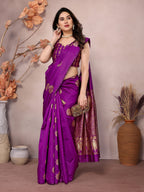 Vedant Vastram Soft Litchi Silk Kanjeevaram Saree - Purple | Grocsy