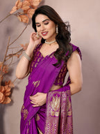 Vedant Vastram Soft Litchi Silk Kanjeevaram Saree - Purple | Grocsy