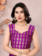 Vedant Vastram Soft Litchi Silk Kanjeevaram Saree - Purple | Grocsy