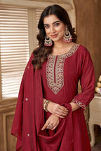 Vedant Vastram Kurta Pant set with Dupatta having Beautiful Embroidered work - Maroon | Grocsy