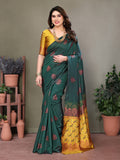 Vedant Vastram Soft Litchi Silk Kanjeevaram Saree - Green | Grocsy