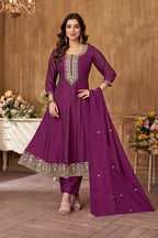 Vedant Vastram Kurta Pant set with Dupatta having Beautiful Embroidered work - Wine | Grocsy