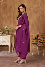 Vedant Vastram Kurta Pant set with Dupatta having Beautiful Embroidered work - Wine | Grocsy