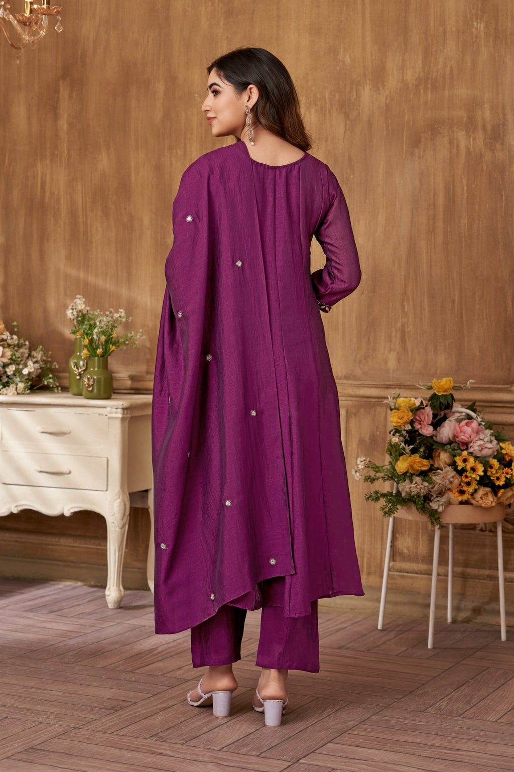 Vedant Vastram Kurta Pant set with Dupatta having Beautiful Embroidered work - Wine | Grocsy