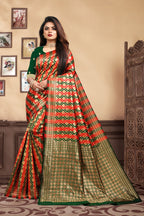 Vedant Vastram Litchi Silk Designer Banarasi Saree - Bottle Green | Grocsy