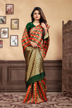Vedant Vastram Litchi Silk Designer Banarasi Saree - Bottle Green | Grocsy
