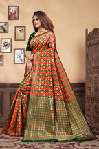 Vedant Vastram Litchi Silk Designer Banarasi Saree - Bottle Green | Grocsy