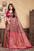 Vedant Vastram Litchi Silk Designer Banarasi Saree - Magenta | Grocsy