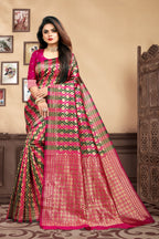Vedant Vastram Litchi Silk Designer Banarasi Saree - Magenta | Grocsy
