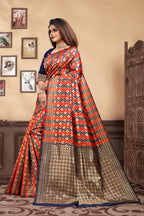 Vedant Vastram Litchi Silk Designer Banarasi Saree - Navy Blue | Grocsy