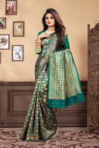 Vedant Vastram Litchi Silk Designer Banarasi Saree - Rama | Grocsy