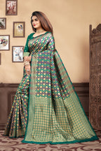 Vedant Vastram Litchi Silk Designer Banarasi Saree - Rama | Grocsy