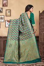 Vedant Vastram Litchi Silk Designer Banarasi Saree - Rama | Grocsy