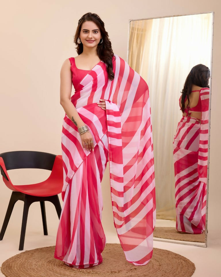 Pink Georgette Designer Printed Ready To Wear Saree - Ibiza | Grocsy