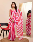 Pink Georgette Designer Printed Ready To Wear Saree - Ibiza | Grocsy