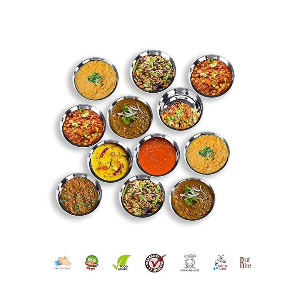 Sumeet Stainless Steel Heavy Gauge Solid Bowl Wati Set with Mirror Finish | Grocsy