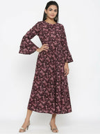 Miravan Women's Maroon Floral Bell Sleeves Anarkali Kurta | Grocsy