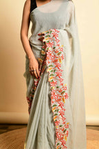 Vamsee Grey Georgette Designer Saree | Grocsy