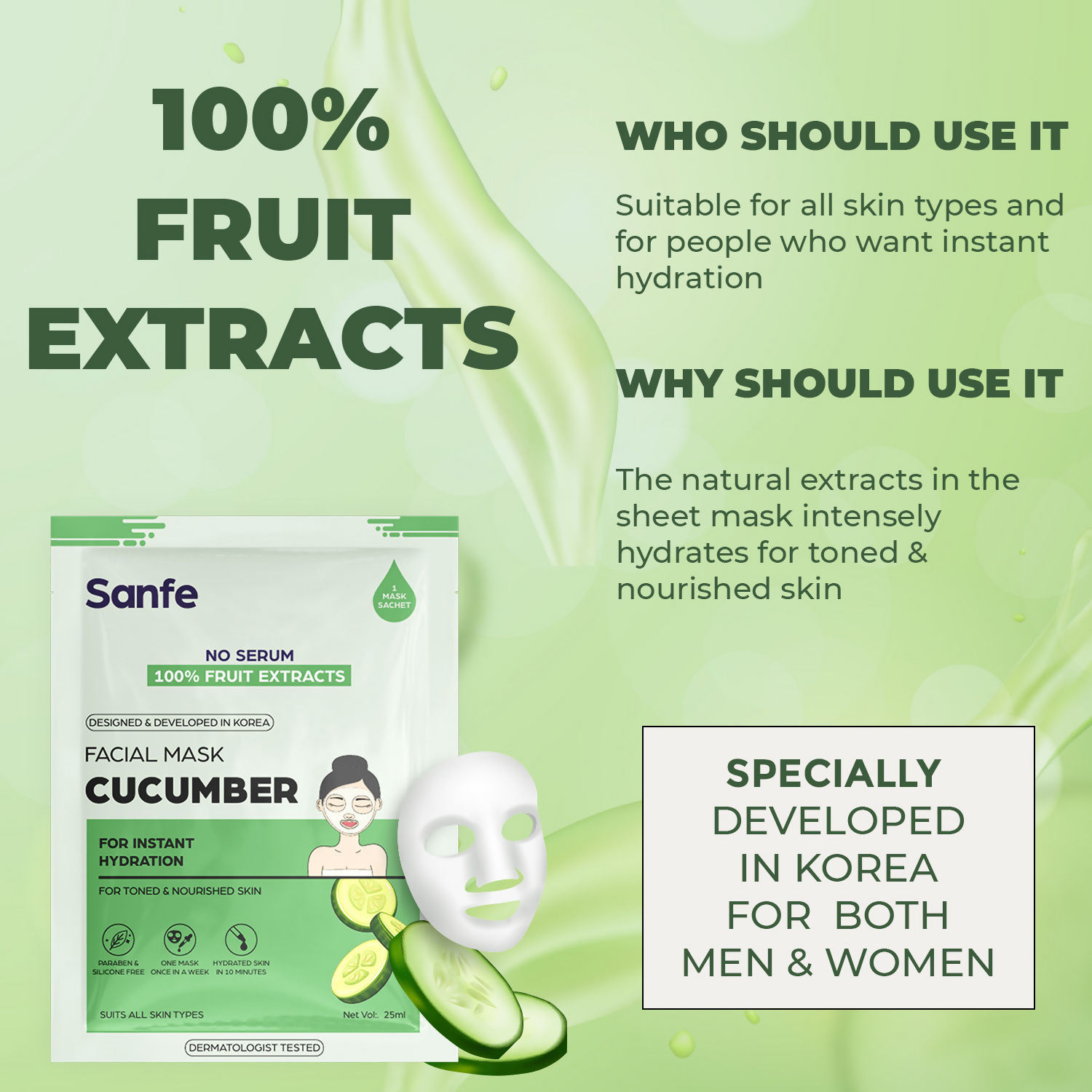 Sanfe Instant Hydration Cucumber Facial Mask | Grocsy