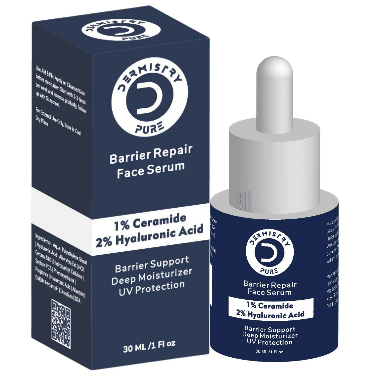 Dermistry 1% Ceramide 2% Hyaluronic Acid Sensitive Dry Skin Barrier Repair Moisturiser Face Serum | Grocsy