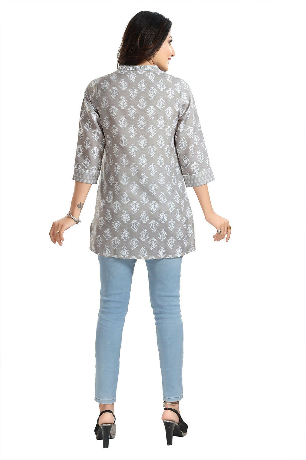 Snehal Creations Gracious Gray Rayon Short Kurti Tunic Top | Grocsy