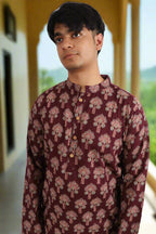 Souchii Men Burgundy Pure Cotton Ethnic Motif Printed Straight Kurta | Grocsy