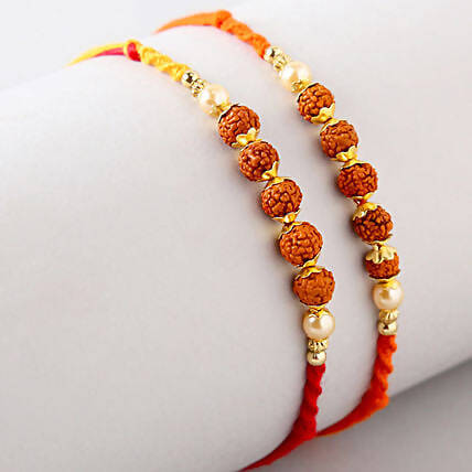 Set of 2 Rudraksha Rakhi and Almond Treat Chocolate Combo | Grocsy