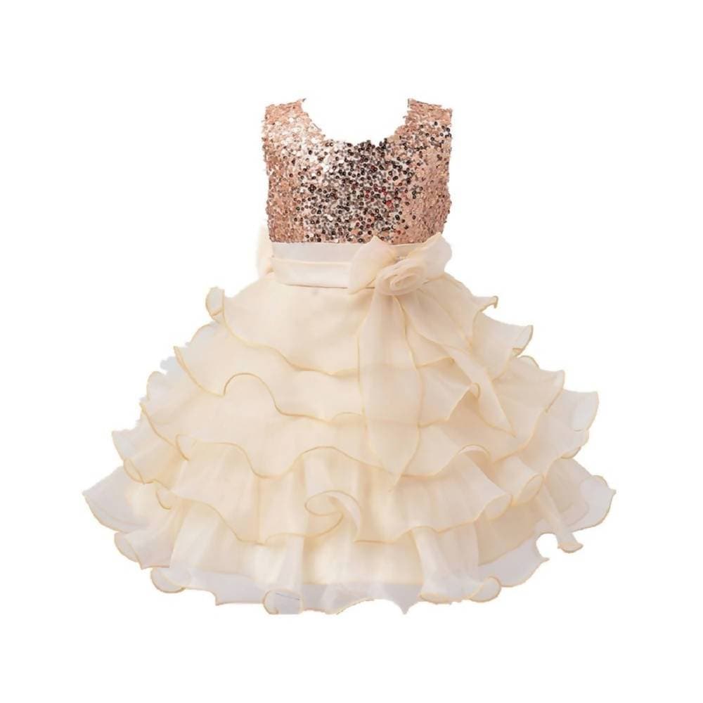 Asmaani Baby Girl's Gold Color Satin Knee Length Frock (AS-dress-22070) | Grocsy
