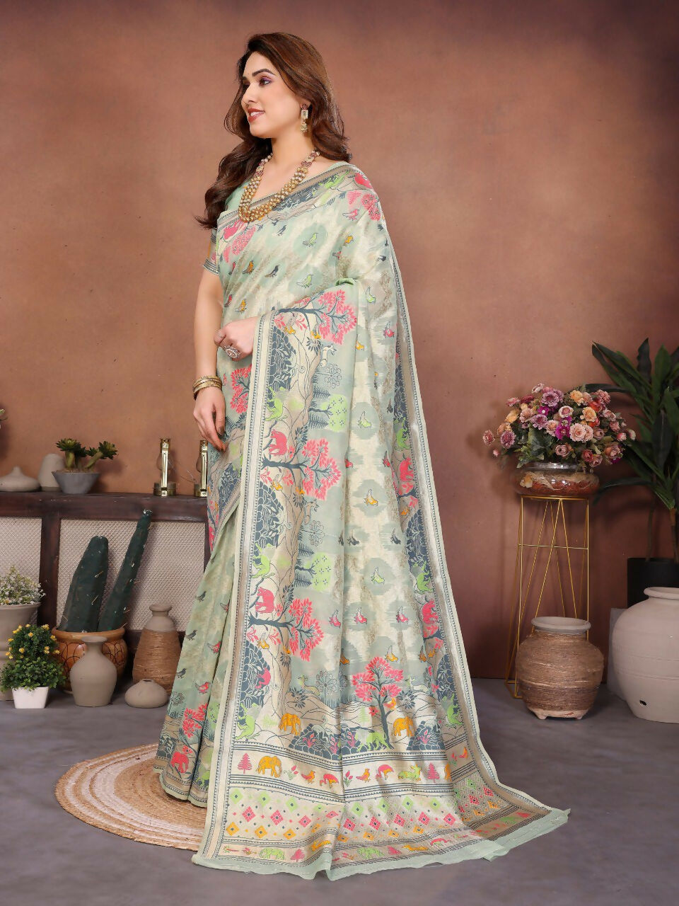 Teeya Creation New Latest Trendy Wedding Wear Pashmina Silk Saree-Light_Green | Grocsy
