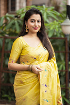 Lemon Green Pure Silk Woven Design Saree with Unstitched Blouse - A2M | Grocsy