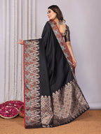 Joban Fashion Banarasi Black Jacquard Woven Soft Silk Saree | Grocsy