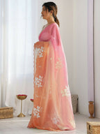 PR Fashion Pink_Orange Gold Crush Embroidery Work Saree | Grocsy