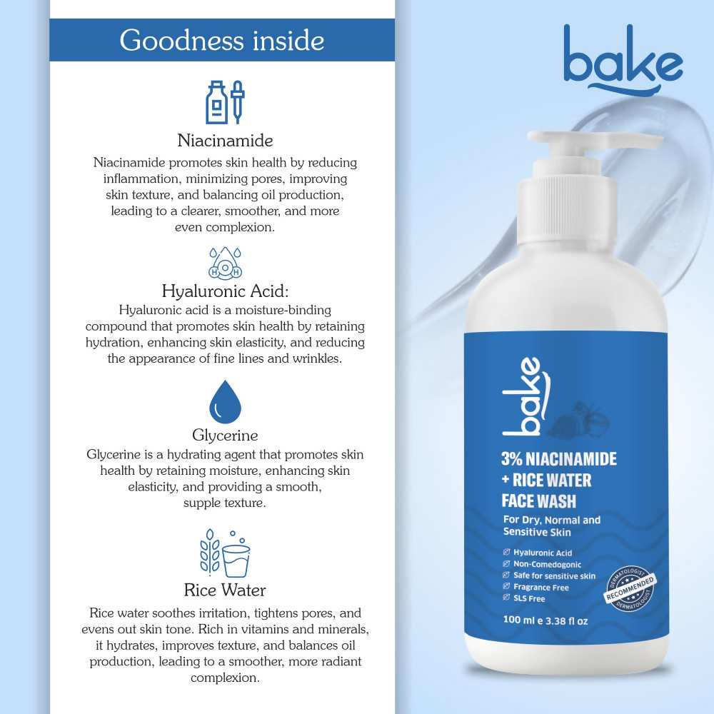 Bake 3% Niacinamide Face Wash with Rice Water | Grocsy