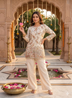 Teeya Creation Off-White Embroidered Straight Kurta With Pant Set | Grocsy