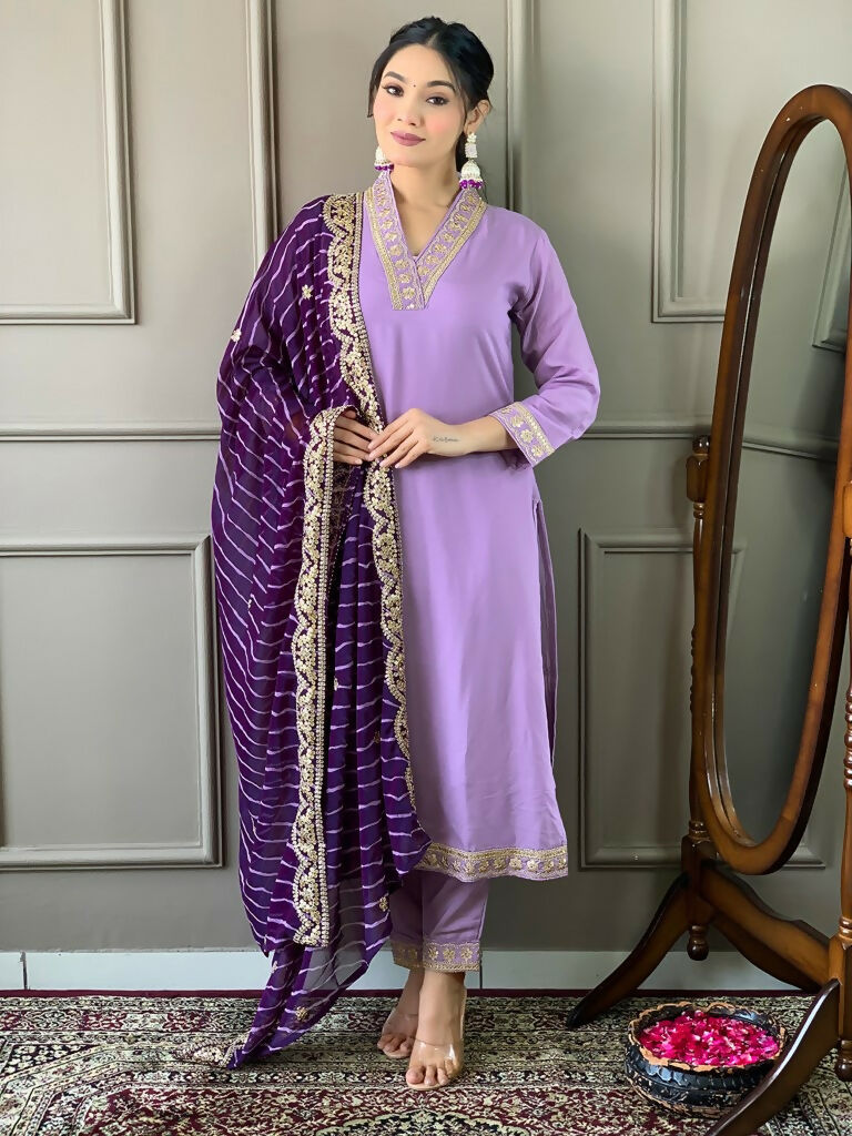 Partywear Designer Viscose Silk Blend Purple Stitched Suit With Dupatta - Tanisha | Grocsy